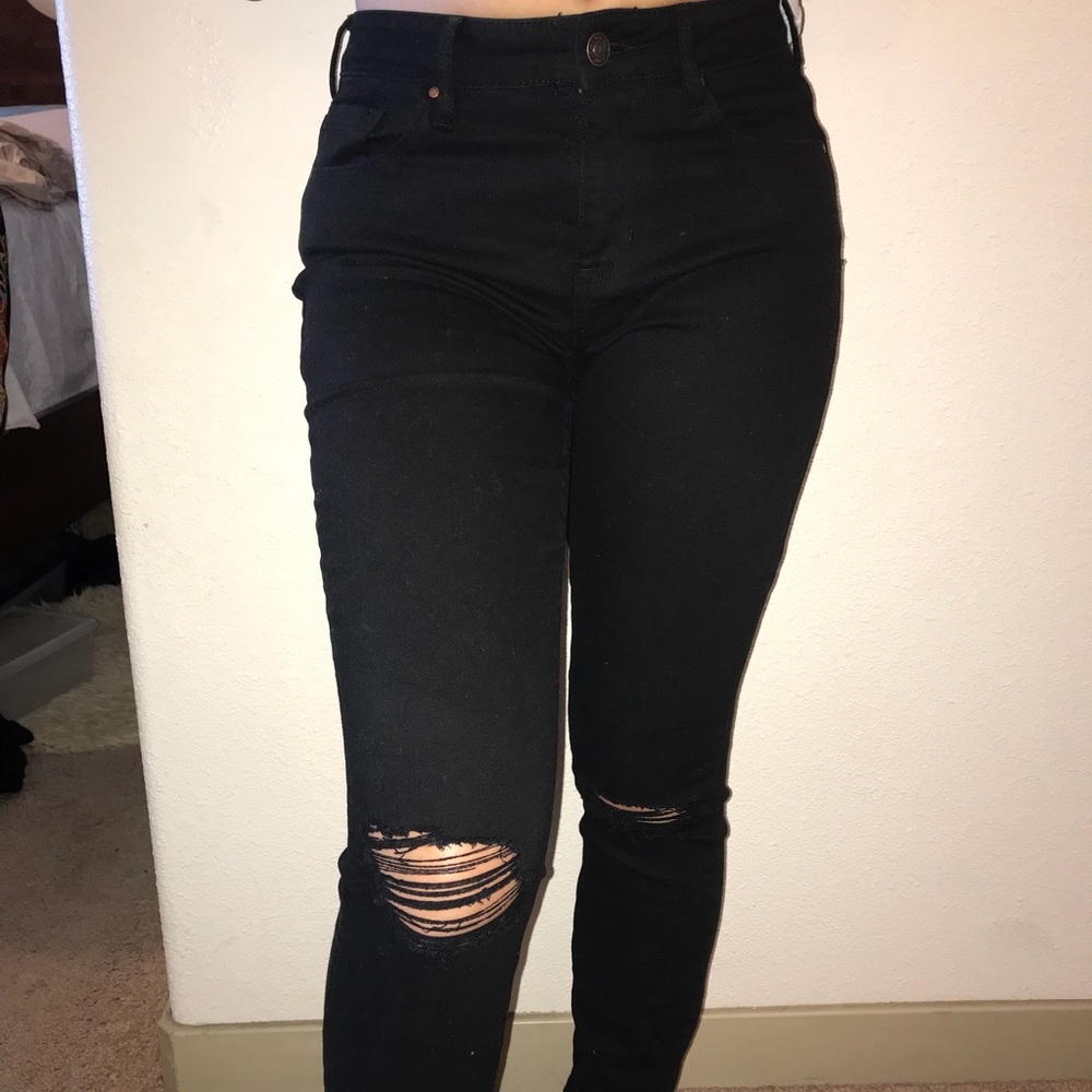 pacsun black ripped knee high-rise cropped jeans